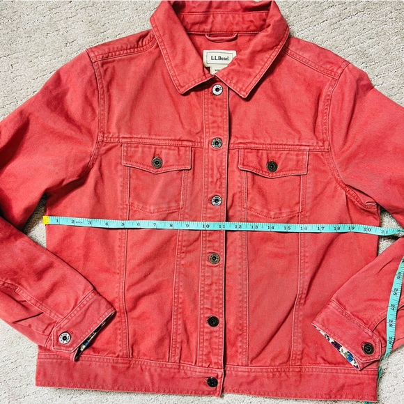 LL Bean Denim Pink /Salmon Floral Lined Jean Jacket - Picture 14 of 15
